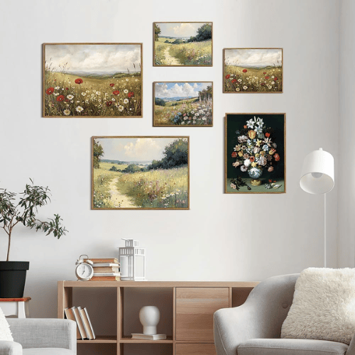 Framed Wildflower Landscape Canvas Wall Art