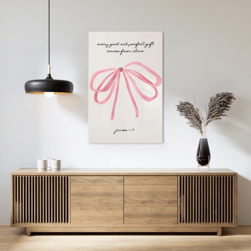 Coquette Pink Bow Bible Verse Wall Canvas Art