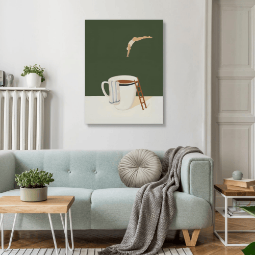 Modern Coffee Wall Art – Funny Diver Minimalist Cafe Poster Canvas Art