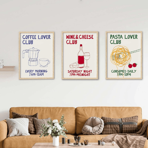 Pasta Lover Framed Wall Art – Hand Drawn Spaghetti Canvas Art