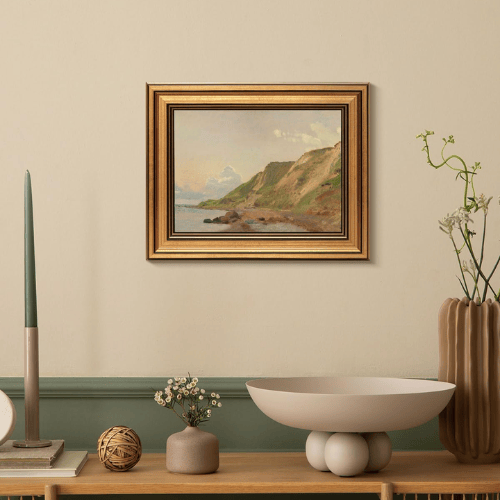 Vintage Coastal Horizon Gold Framed Art – Classic Shoreline Landscape