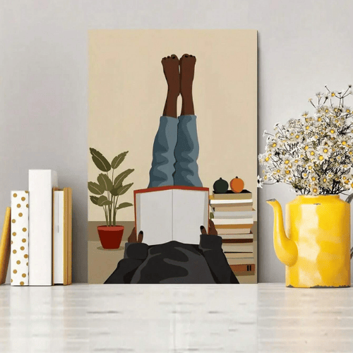 African American Boho Wall Art – Black Women Reading Book Canvas Art