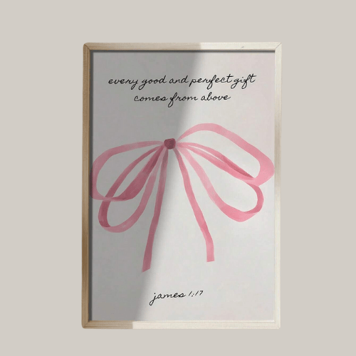 Coquette Pink Bow Bible Verse Wall Canvas Art