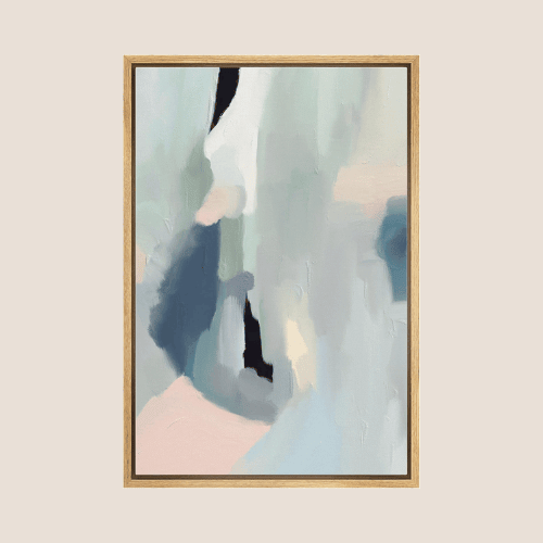 Framed Canvas Print Wall Art – Blue Pink Pastel Abstract Watercolor Collage