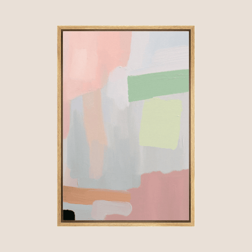 Framed Canvas Wall Art – Pastel Watercolor Abstract Collage