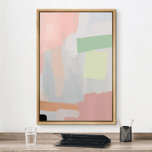 Framed Canvas Wall Art – Pastel Watercolor Abstract Collage