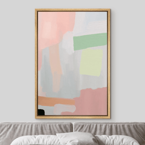 Framed Canvas Wall Art – Pastel Watercolor Abstract Collage
