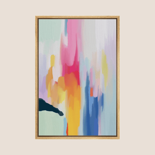 Framed Canvas Wall Art – Watercolor Pastel Abstract Strokes