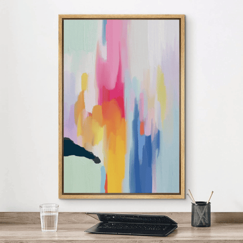 Framed Canvas Wall Art – Watercolor Pastel Abstract Strokes
