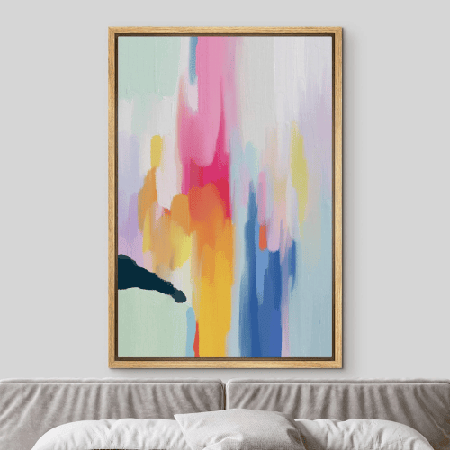 Framed Canvas Wall Art – Watercolor Pastel Abstract Strokes