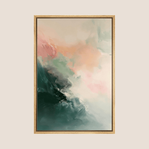 Framed Canvas Wall Art – Orange Pink Abstract Landscape Strokes