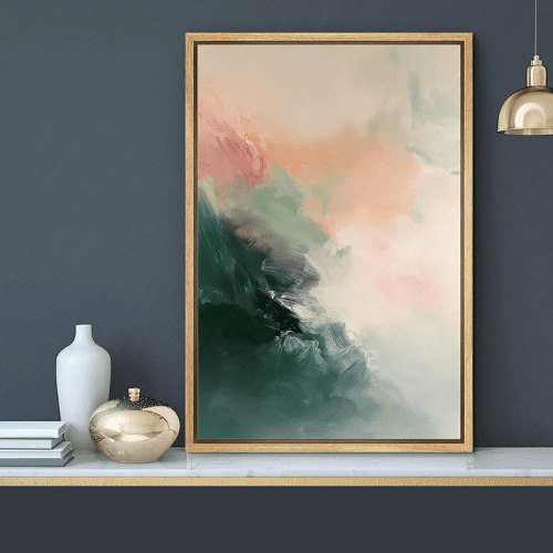 Framed Canvas Wall Art – Orange Pink Abstract Landscape Strokes