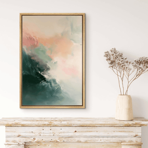 Framed Canvas Wall Art – Orange Pink Abstract Landscape Strokes