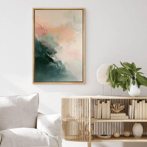 Framed Canvas Wall Art – Orange Pink Abstract Landscape Strokes