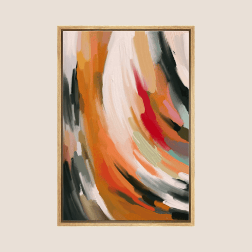 Framed Canvas Wall Art – Rainbow Pastel Abstract Swirl Strokes