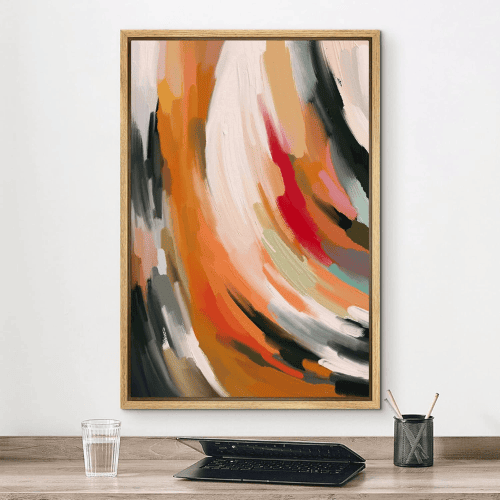Framed Canvas Wall Art – Rainbow Pastel Abstract Swirl Strokes