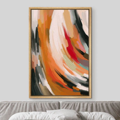 Framed Canvas Wall Art – Rainbow Pastel Abstract Swirl Strokes