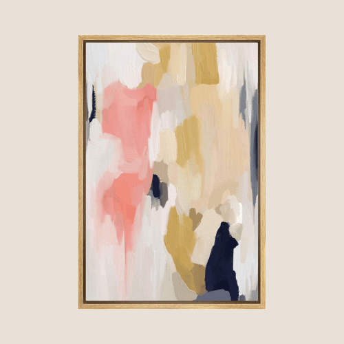 Framed Canvas Wall Art – Pink Yellow Abstract Collage