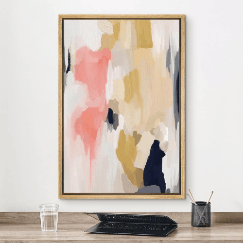 Framed Canvas Wall Art – Pink Yellow Abstract Collage