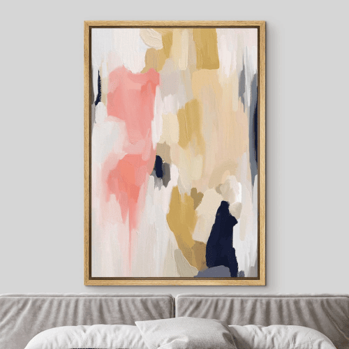 Framed Canvas Wall Art – Pink Yellow Abstract Collage