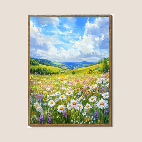 Framed Wildflower Daisy Field Canvas Wall Art