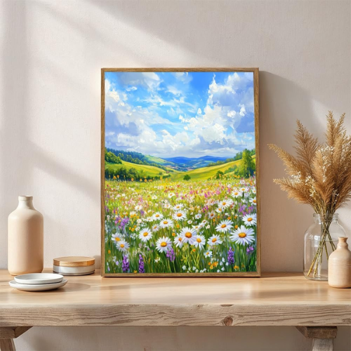 Framed Wildflower Daisy Field Canvas Wall Art