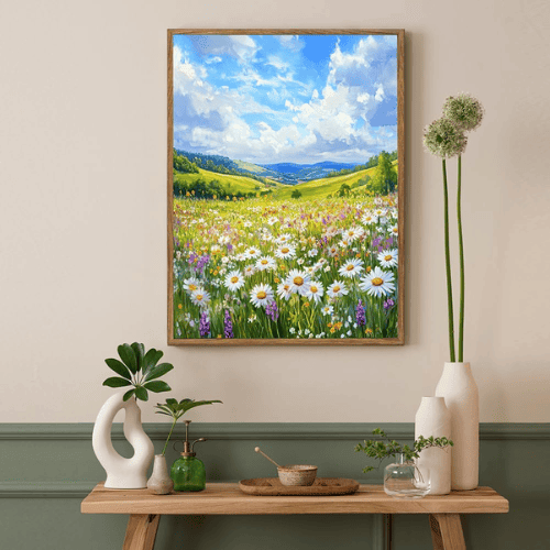 Framed Wildflower Daisy Field Canvas Wall Art