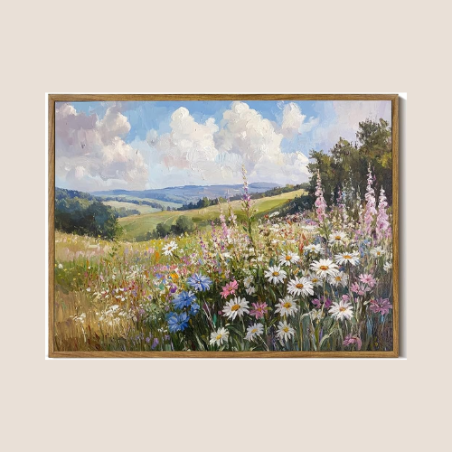 Framed Wildflower Landscape Canvas Wall Art