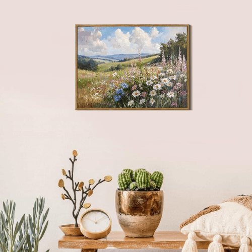 Framed Wildflower Landscape Canvas Wall Art
