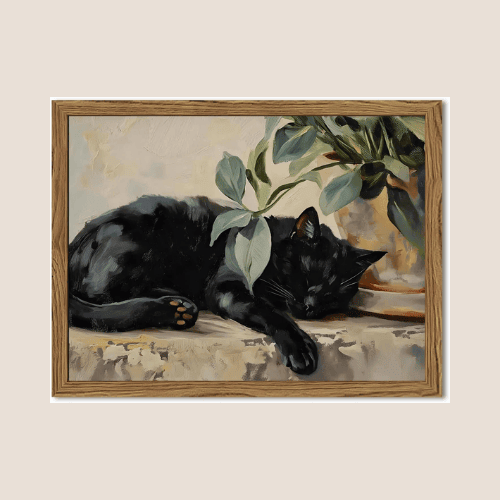 Framed Black Cat Canvas Wall Art