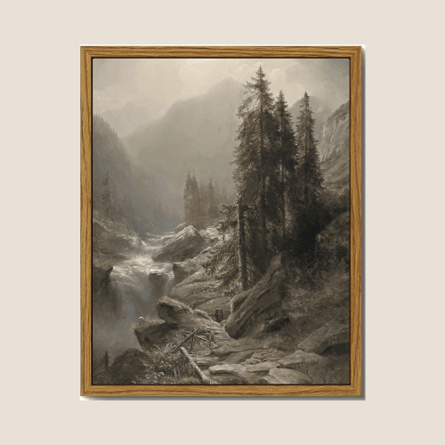 Vintage Framed Mountain Canvas Wall Art
