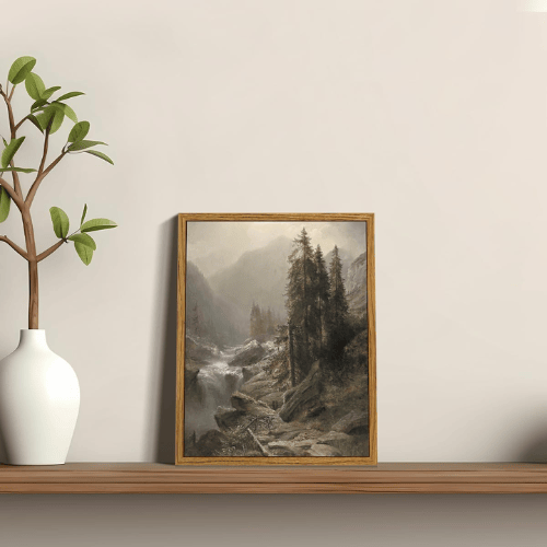Vintage Framed Mountain Canvas Wall Art