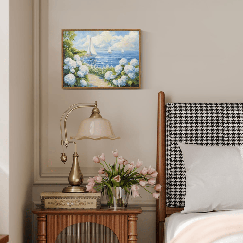 Coastal Sailboat Wall Art – Framed Canvas Nautical Landscape Painting