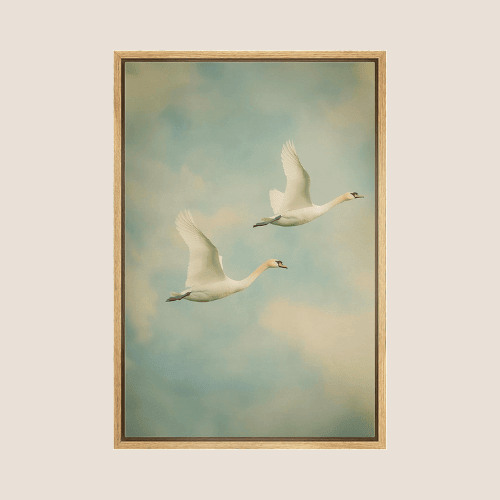 Flying Swans Tranquil Sky Canvas Wall Art