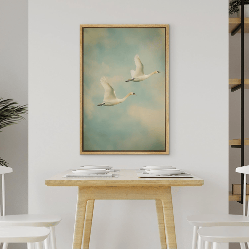 Flying Swans Tranquil Sky Canvas Wall Art