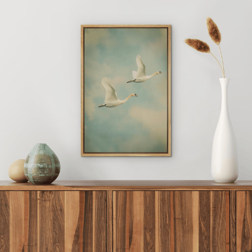 Flying Swans Tranquil Sky Canvas Wall Art