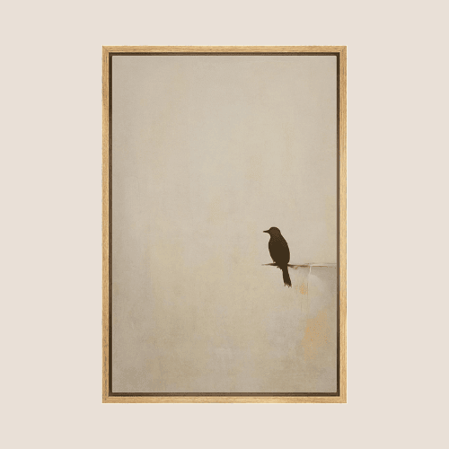 Zen Bird on Branch Canvas Wall Art – Minimalist Rustic Print