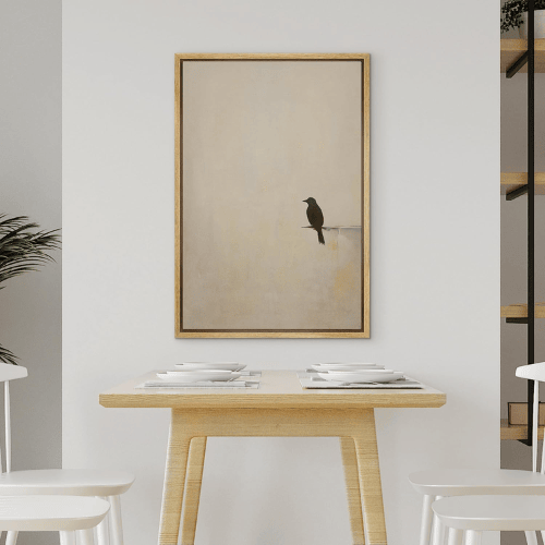 Zen Bird on Branch Canvas Wall Art – Minimalist Rustic Print