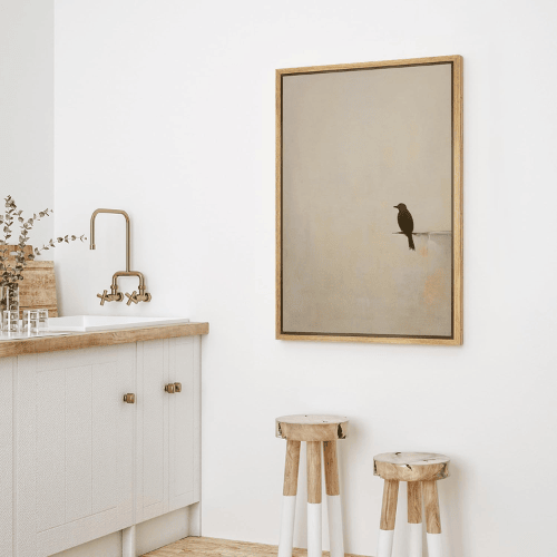 Zen Bird on Branch Canvas Wall Art – Minimalist Rustic Print