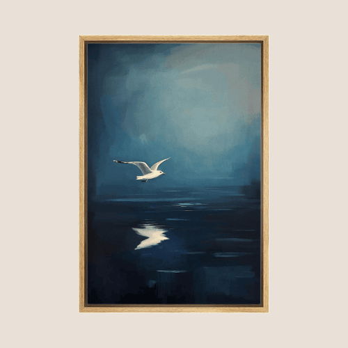 Seagull Over Ocean Canvas Wall Art