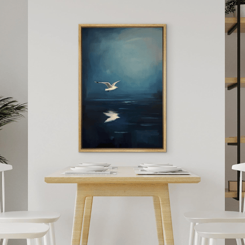 Seagull Over Ocean Canvas Wall Art