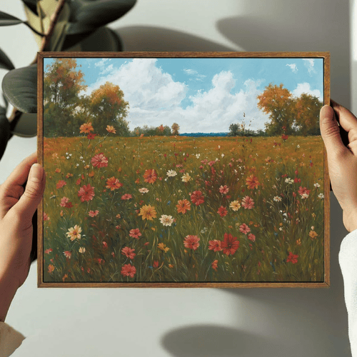 Vintage Autumn Farmhouse Wildflower Canvas Wall Art
