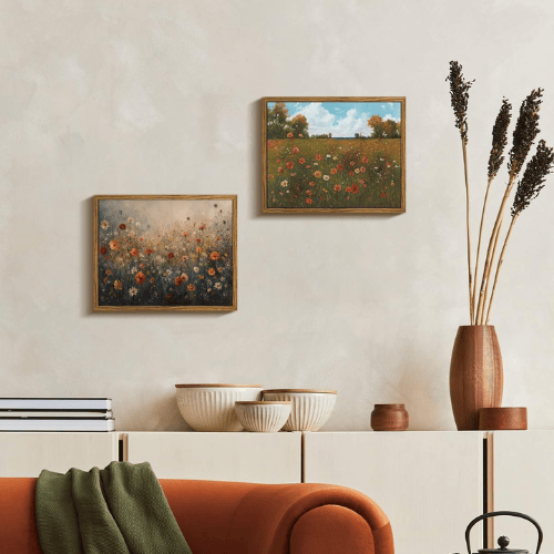 Vintage Autumn Farmhouse Wildflower Canvas Wall Art