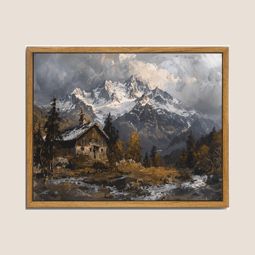 Vintage Winter Alpine Landscape Canvas Wall Art