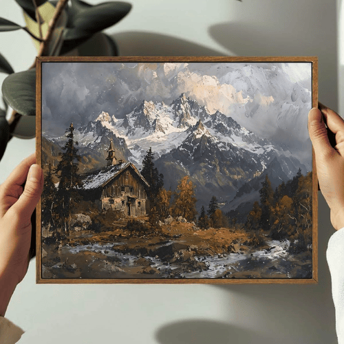 Vintage Winter Alpine Landscape Canvas Wall Art