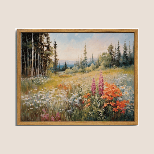 Vintage Mountain Meadow Wildflower Canvas Wall Art