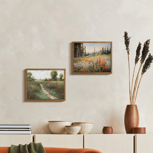 Vintage Mountain Meadow Wildflower Canvas Wall Art