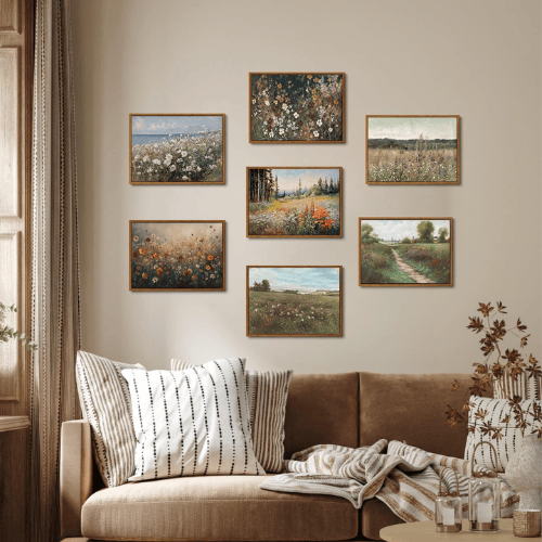 Vintage Mountain Meadow Wildflower Canvas Wall Art
