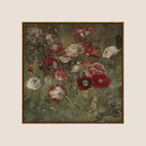 Square Framed Canvas Wall Art "A Bed of Poppies"