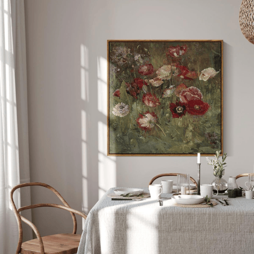 Square Framed Canvas Wall Art "A Bed of Poppies"